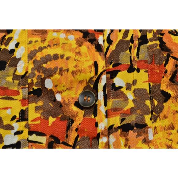 Chico's Additions Women's Size 2 L Orange Abstract Cotton Blend Button-Up Top - Picture 5 of 8